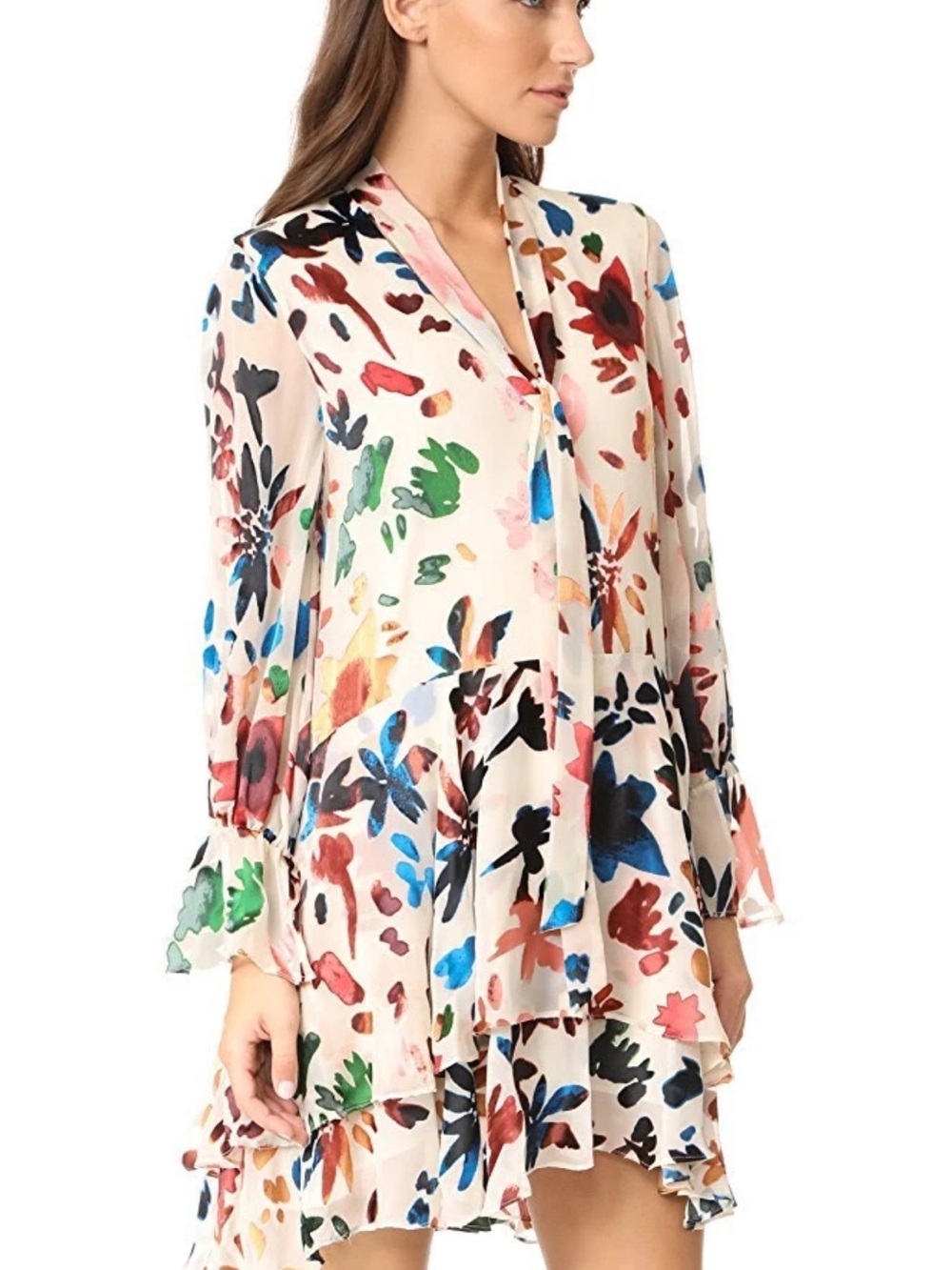 Alice + Olivia Moran Prisma floral burnout tiered silk dress. - Picture 2 of 12